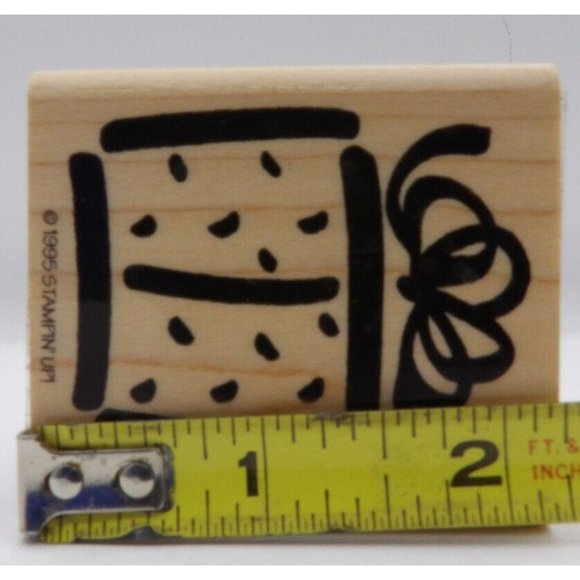 Stamp, Wooden Rubber, Birthday Present ©1995 Stampin Up! 2 1/4 x 2" - Picture 3 of 4